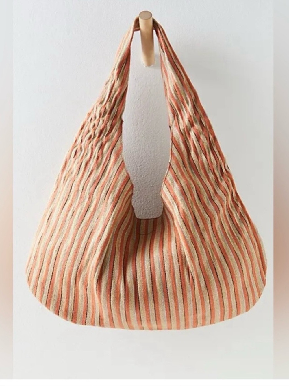 Free People Montauk Carryall  Warm Earth Tone Striped Woven Canvas Slouchy Hobo